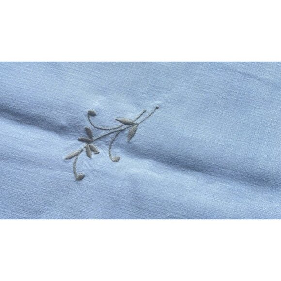 Vintage Cream Linen Tablecloth & 4 Napkins – Hand Embroidered Taupe Floral - Picture 4 of 6